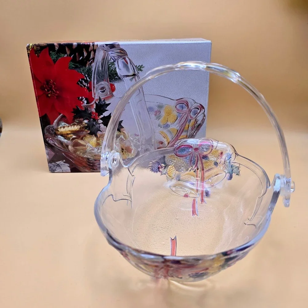 Mikasa Festive Bells Glass Basket‎ with Handle Christmas WY160/524 Japan Clear